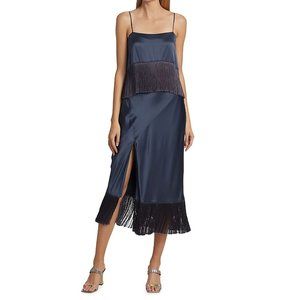 Cinq à Sept Women's Eastwood Sleeveless Silk Fringe Midi Dress Blue